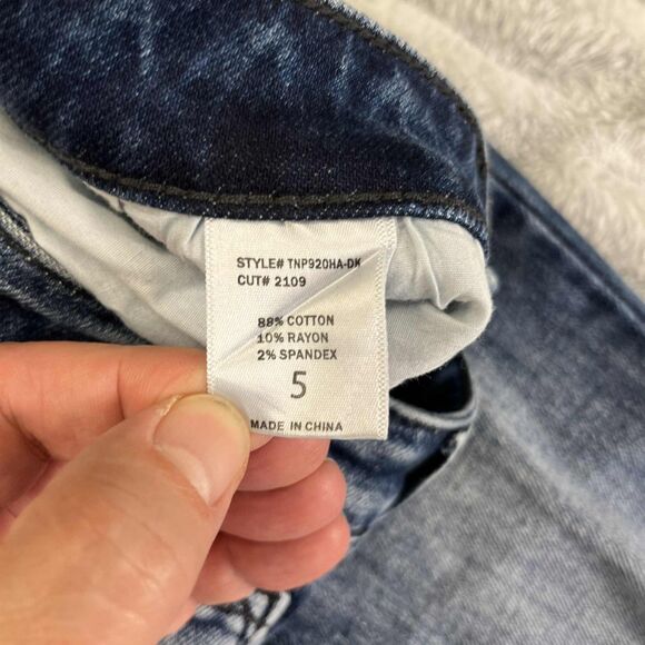 TTB Jeans Women 5 Distressed Skinny Blue Denim Mid Rise Stretch Ripped Hem Punk - Picture 5 of 8